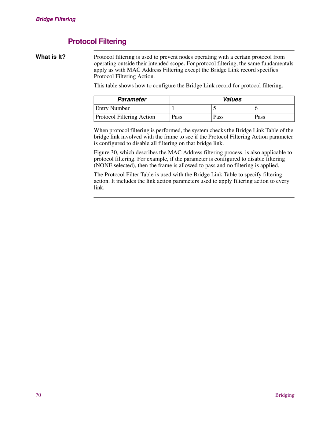 EXP Computer S200 manual Protocol Filtering, Parameter Values 