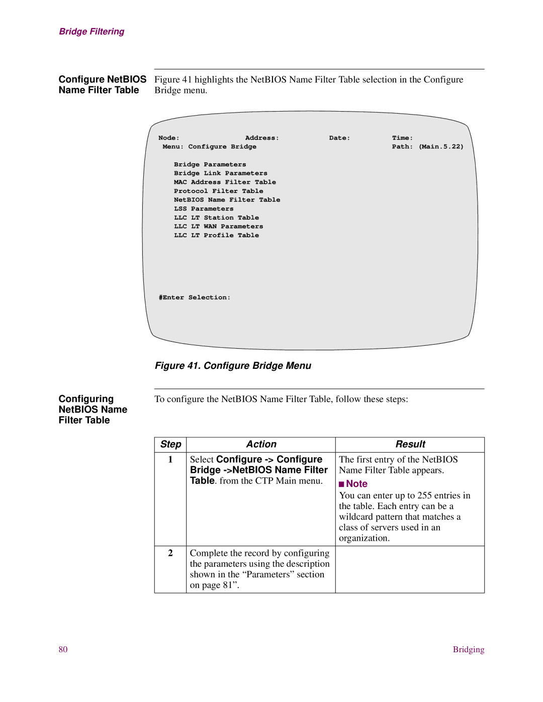 EXP Computer S200 manual Configure NetBIOS, NetBIOS Name Filter Table, Bridge -NetBIOS Name Filter 