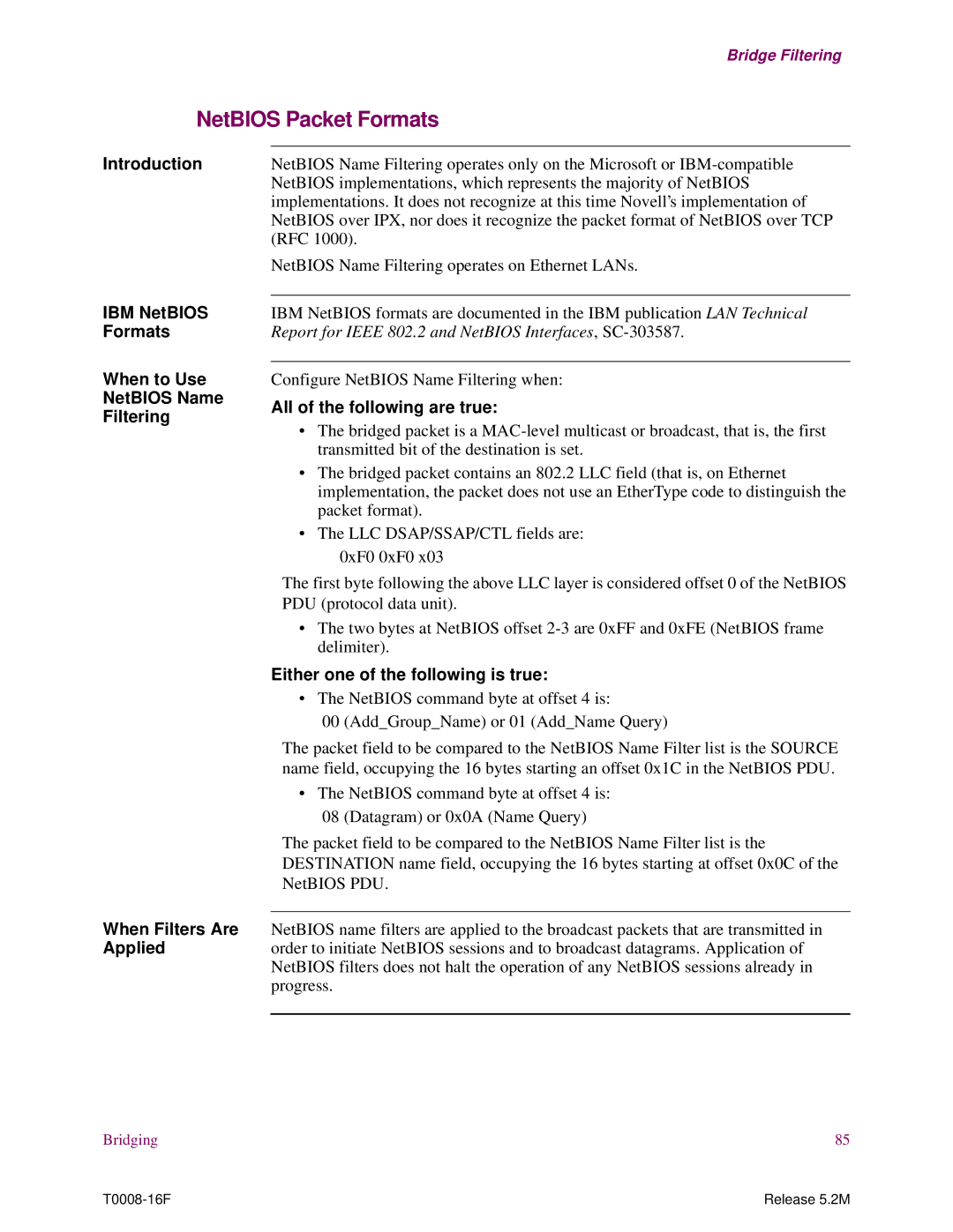 EXP Computer S200 manual NetBIOS Packet Formats, IBM NetBIOS Formats When to Use NetBIOS Name Filtering 