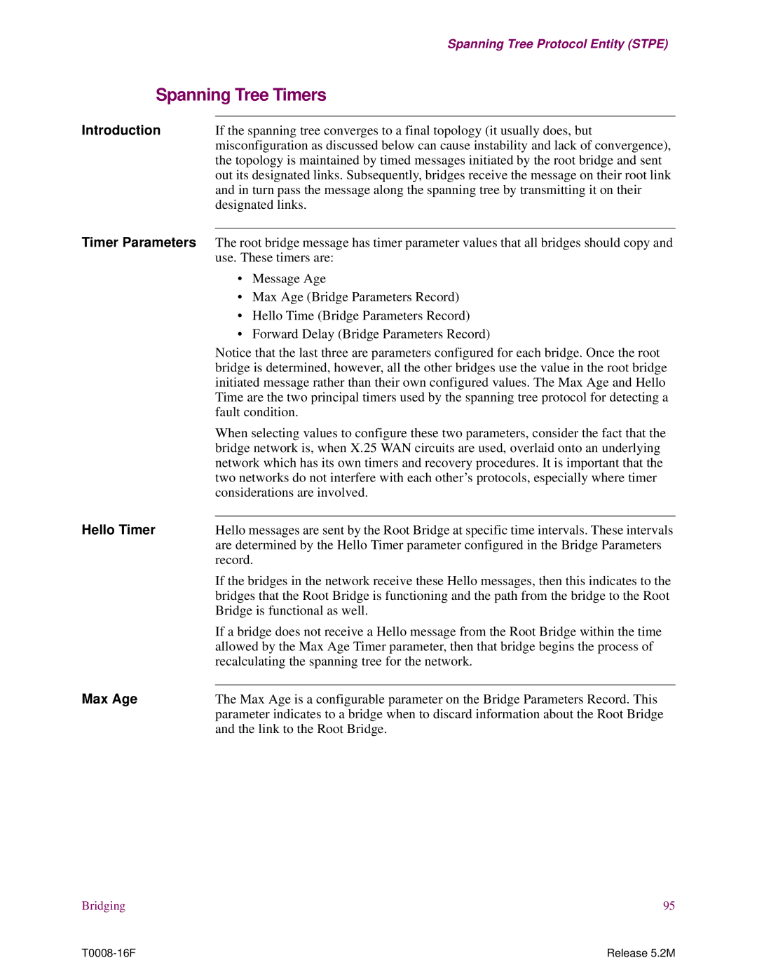 EXP Computer S200 manual Spanning Tree Timers, Timer Parameters, Hello Timer, Max Age 