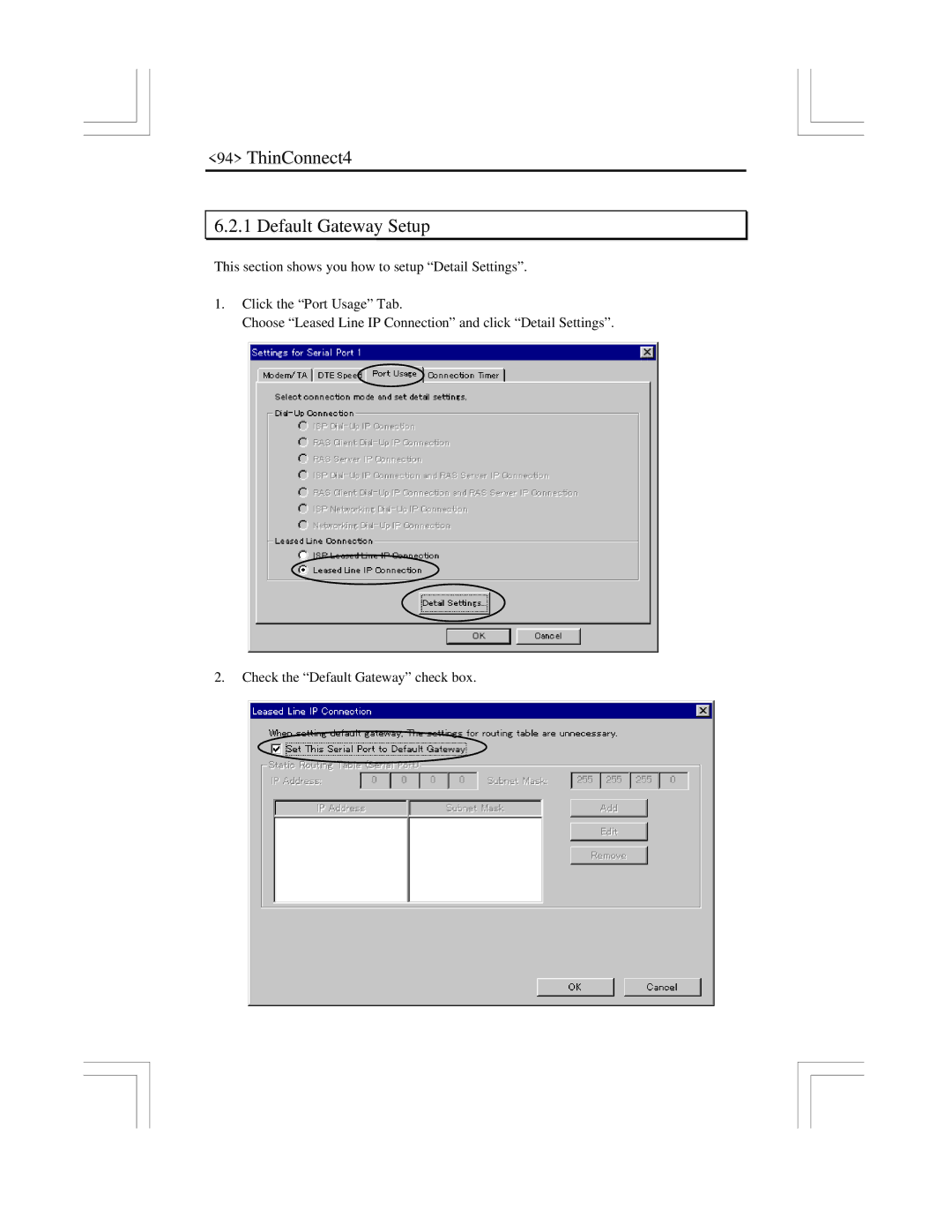 EXP Computer user manual ThinConnect4 Default Gateway Setup 