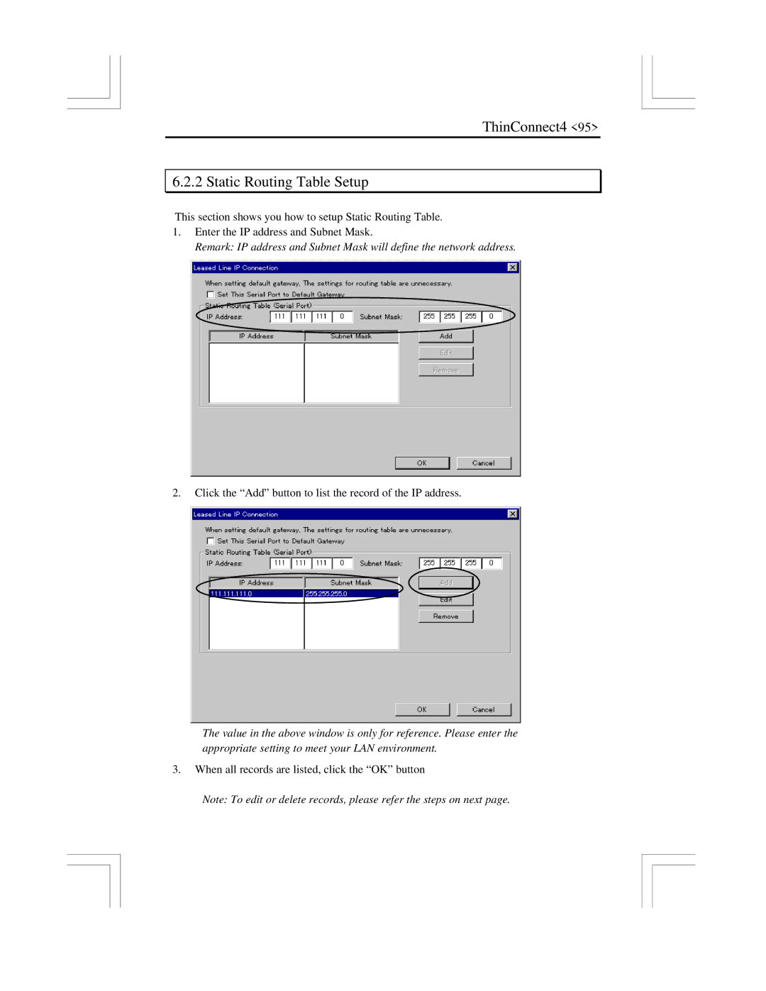 EXP Computer user manual ThinConnect4 Static Routing Table Setup 