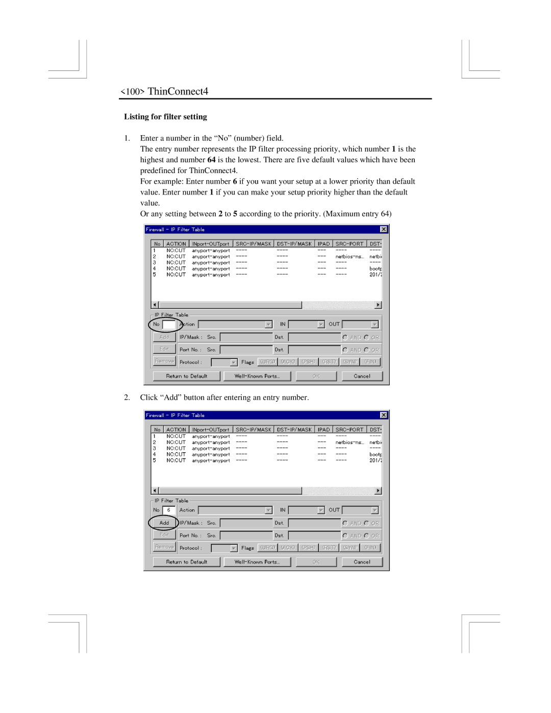 EXP Computer ThinConnect4 user manual Listing for filter setting 