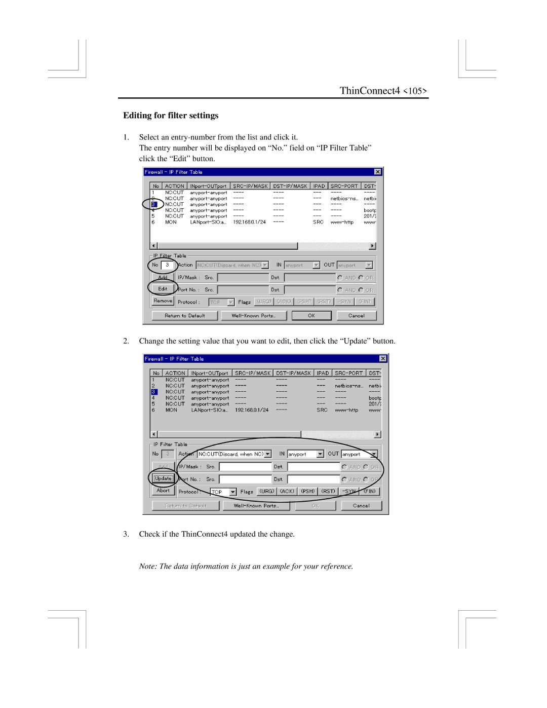 EXP Computer ThinConnect4 user manual Editing for filter settings 