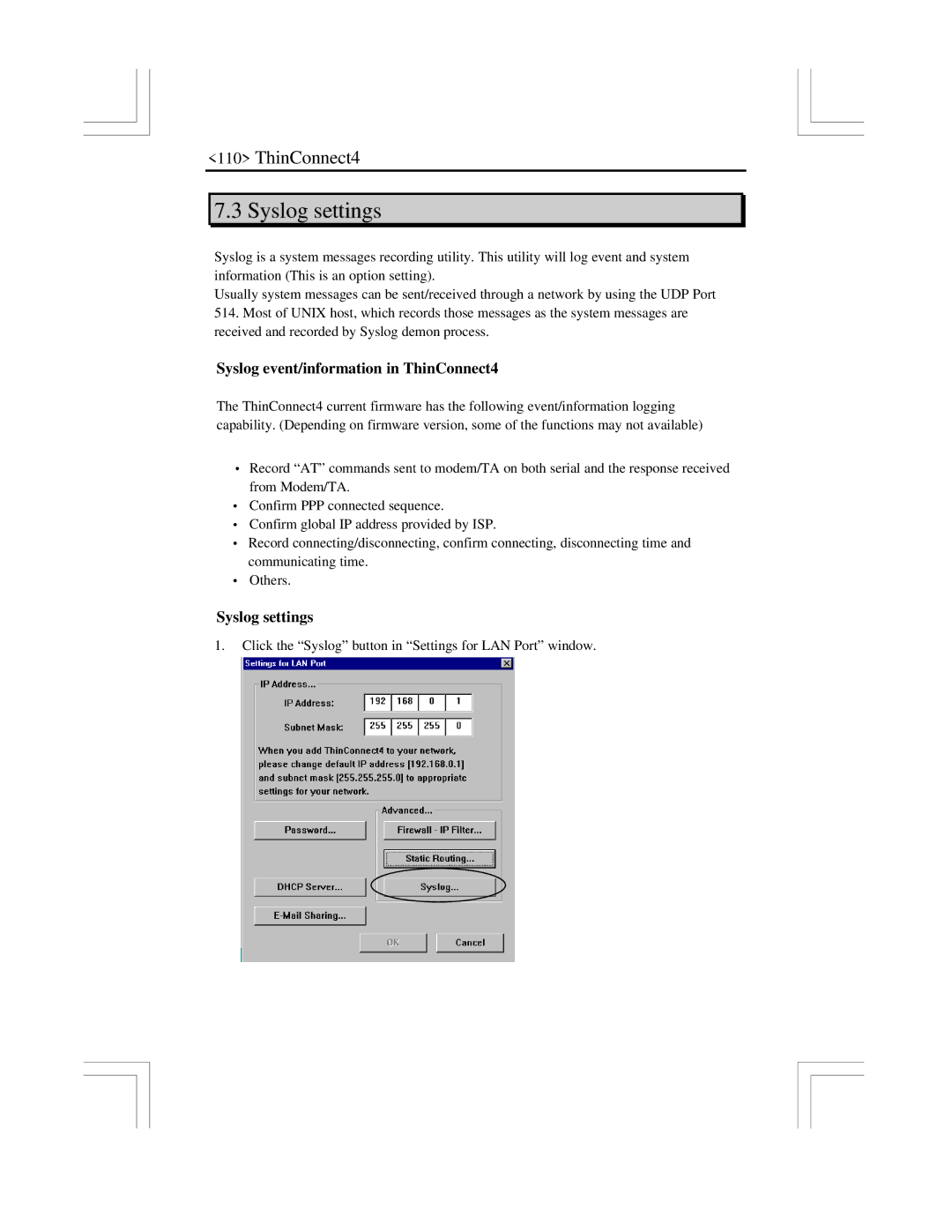 EXP Computer user manual Syslog settings, Syslog event/information in ThinConnect4 