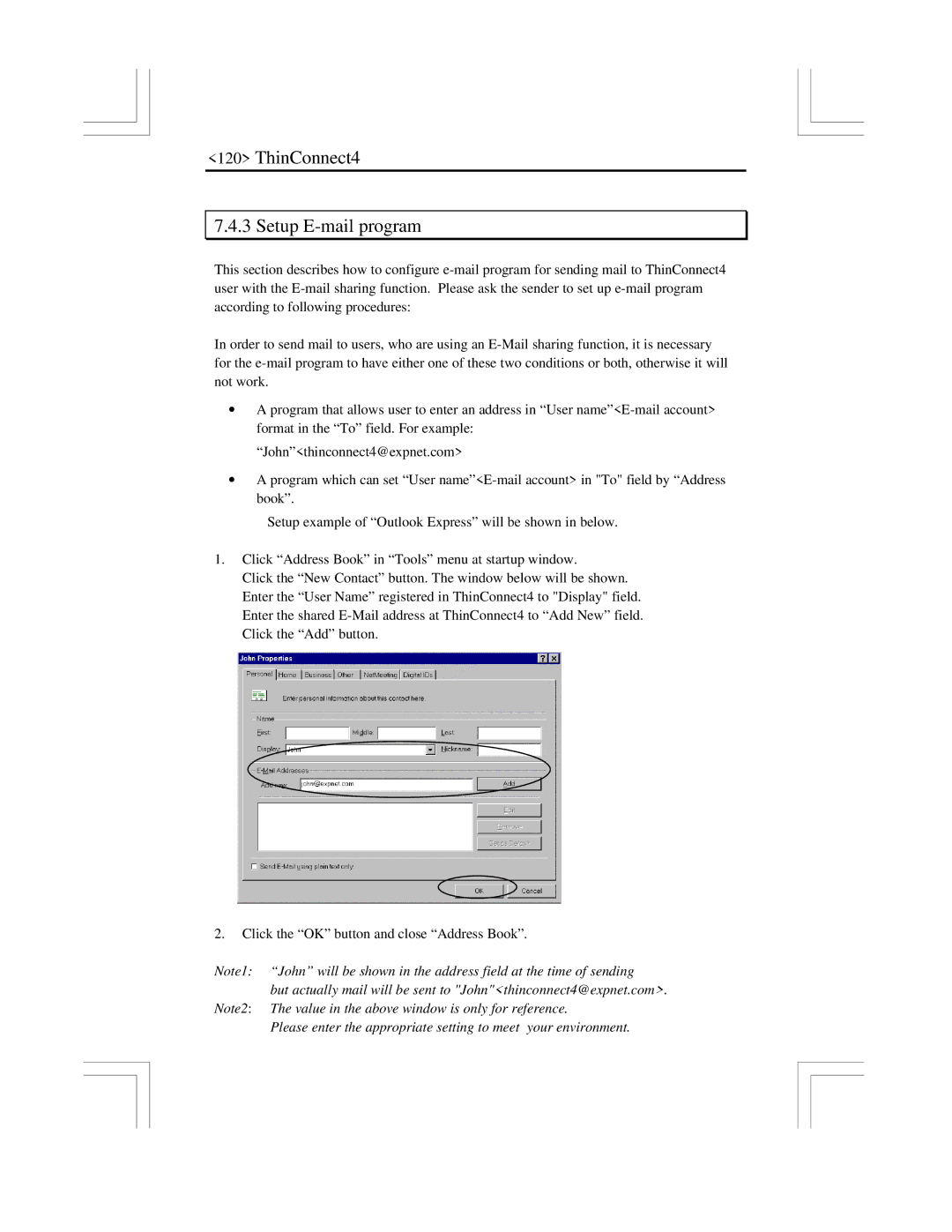 EXP Computer user manual ThinConnect4 Setup E-mail program 