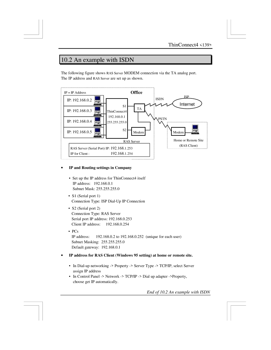 EXP Computer ThinConnect4 user manual An example with Isdn, Office, ∙ IP and Routing settings in Company 