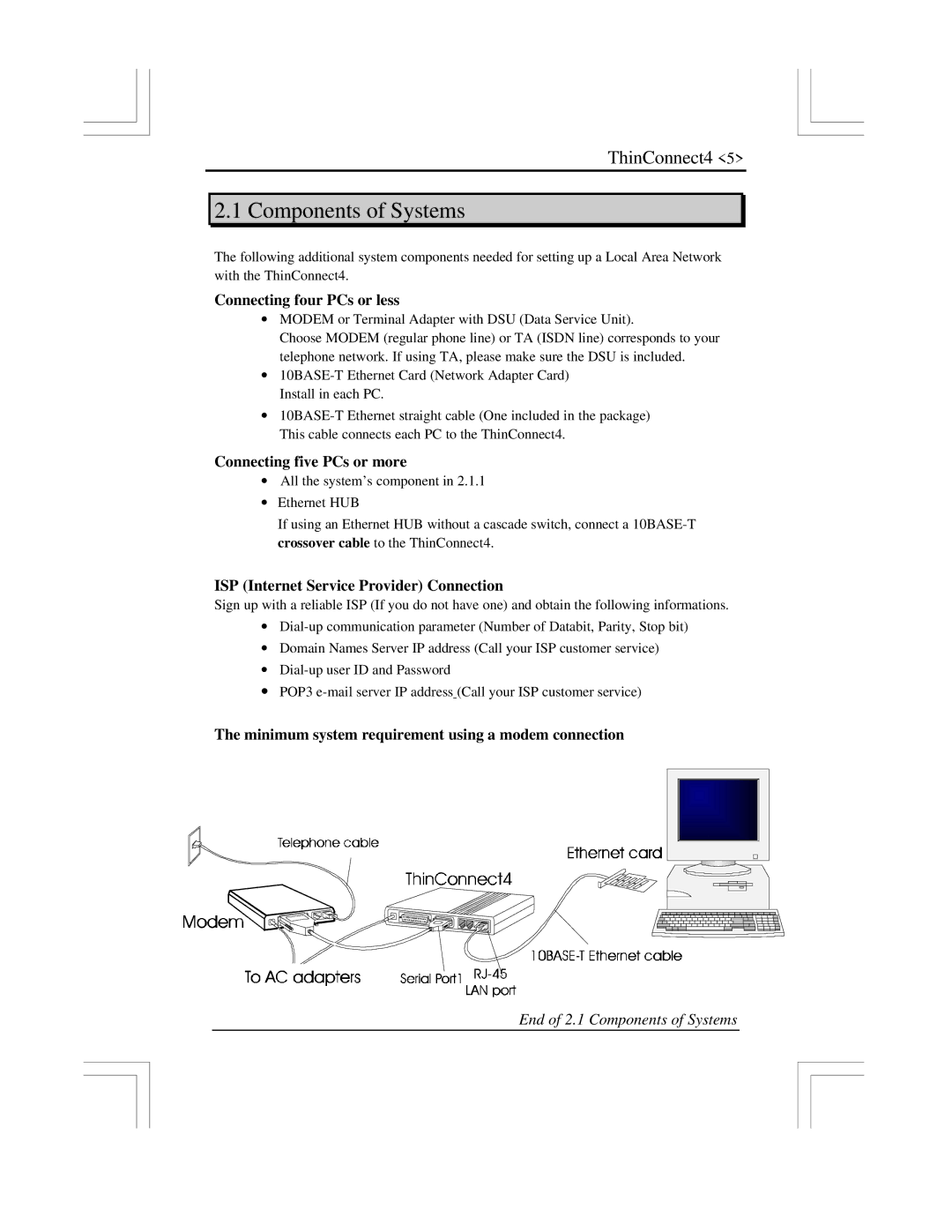 EXP Computer ThinConnect4 user manual Components of Systems, Connecting four PCs or less, Connecting five PCs or more 