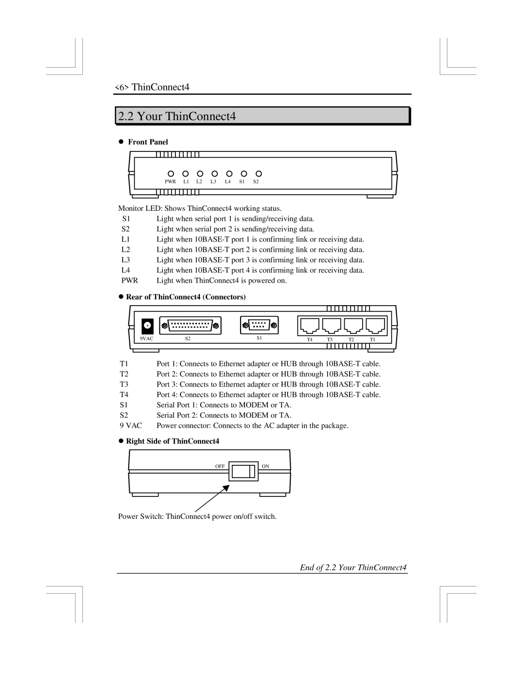 EXP Computer user manual Your ThinConnect4, Front Panel, Rear of ThinConnect4 Connectors, Right Side of ThinConnect4 