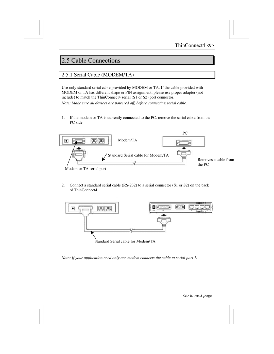 EXP Computer ThinConnect4 user manual Cable Connections, Serial Cable MODEM/TA 