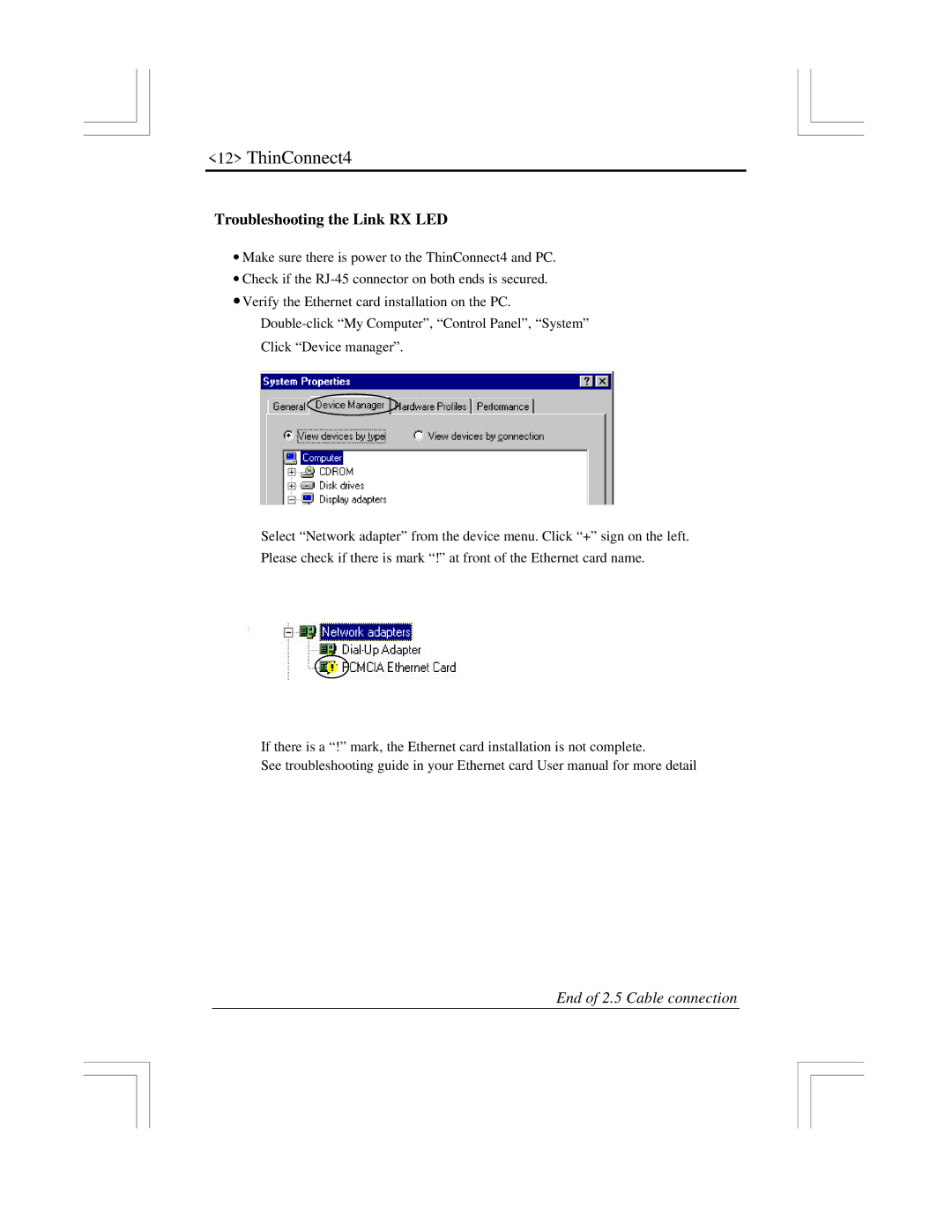 EXP Computer ThinConnect4 user manual Troubleshooting the Link RX LED 