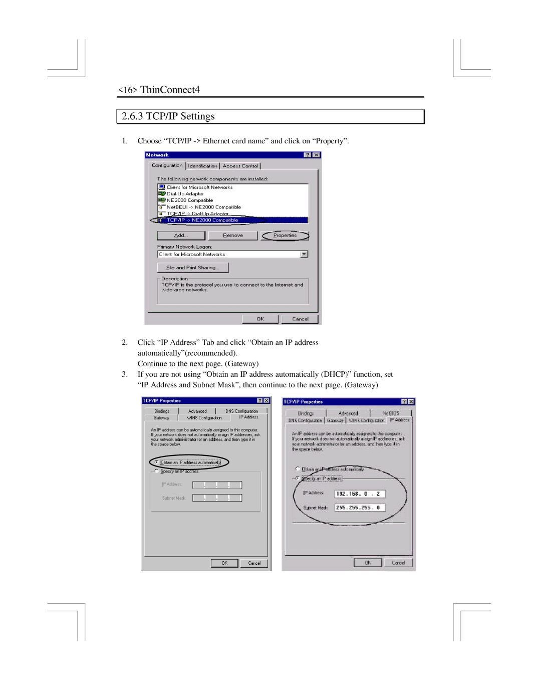 EXP Computer user manual ThinConnect4 3 TCP/IP Settings 