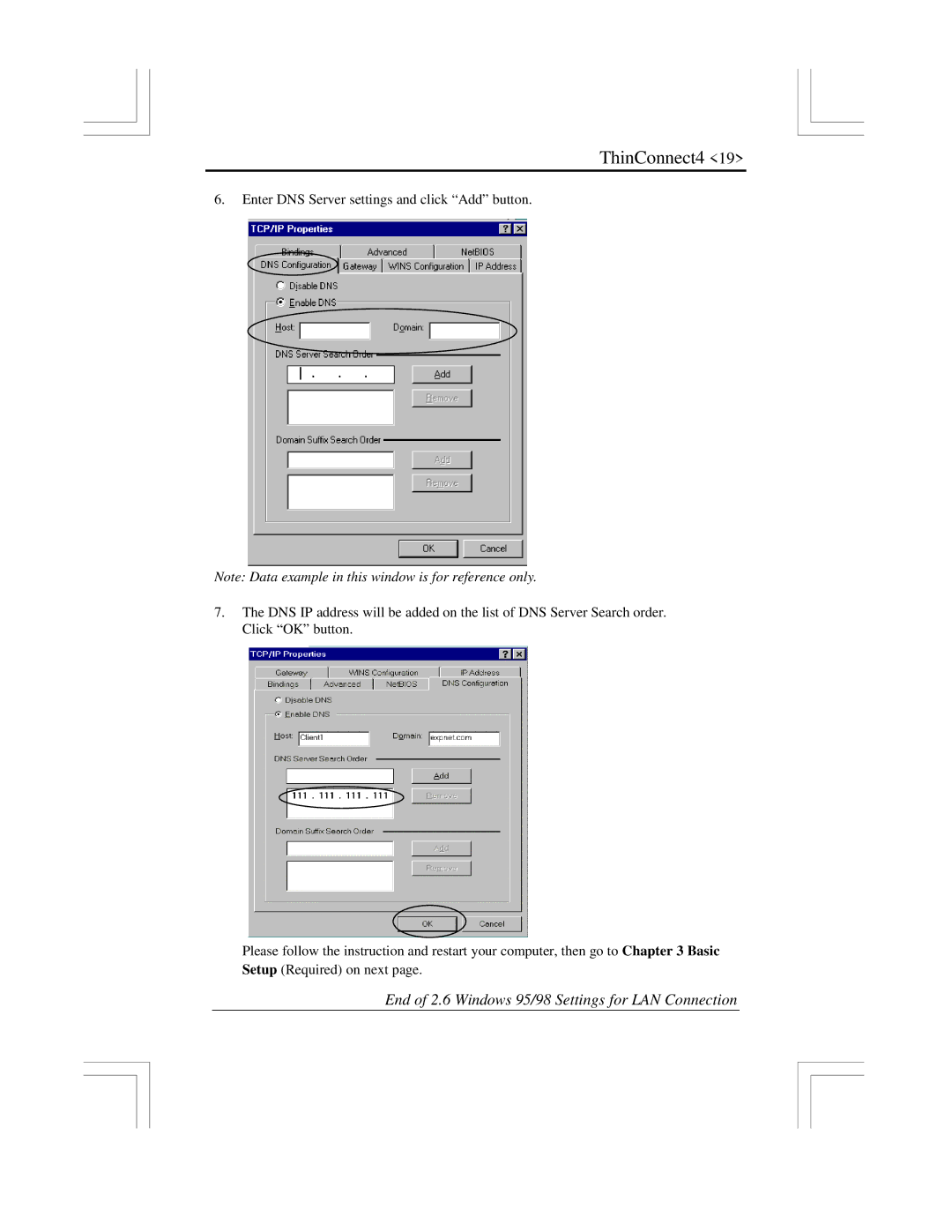 EXP Computer ThinConnect4 user manual End of 2.6 Windows 95/98 Settings for LAN Connection 