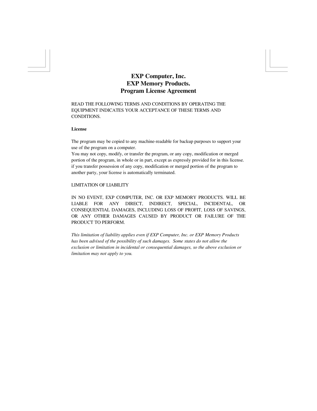 EXP Computer ThinConnect4 user manual License 