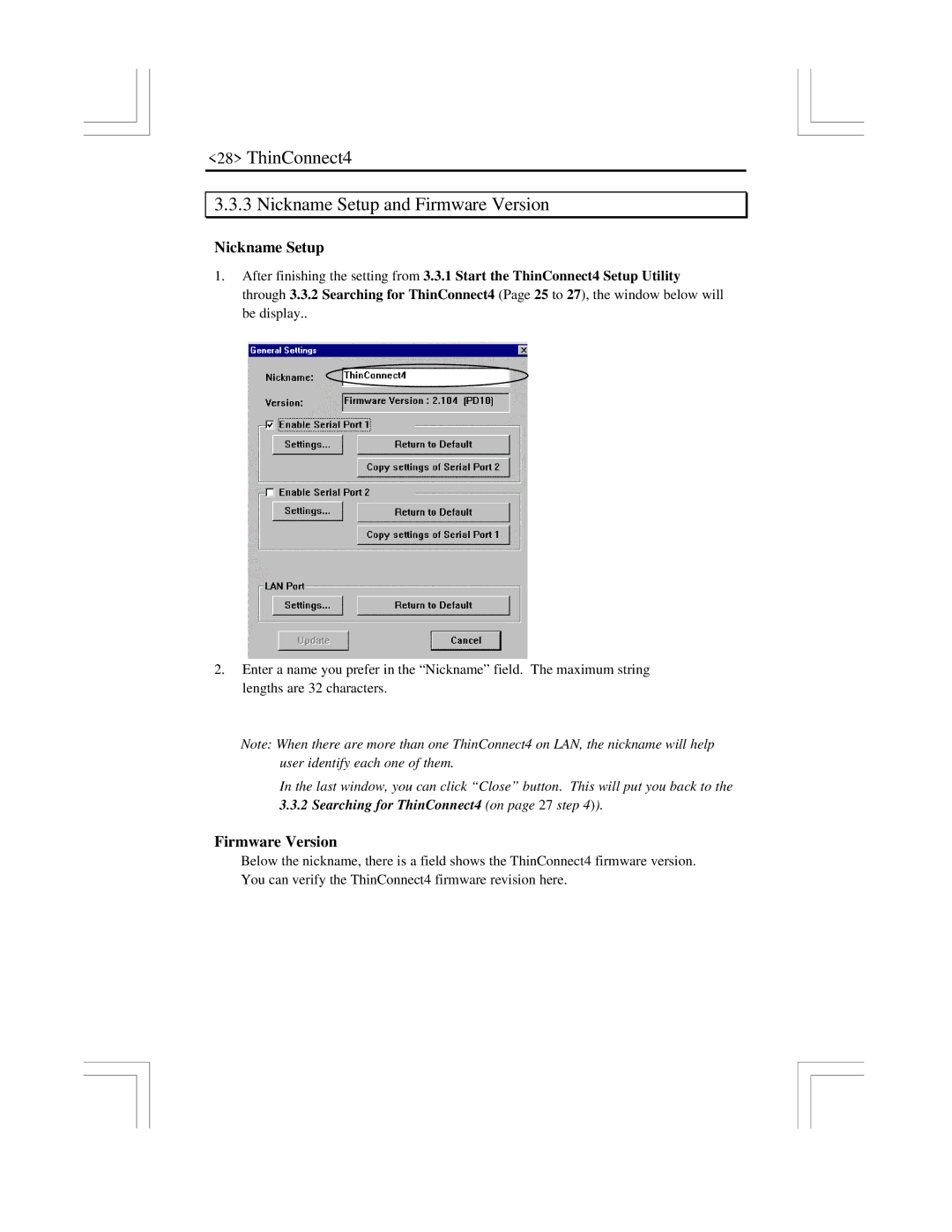 EXP Computer user manual ThinConnect4 Nickname Setup and Firmware Version 