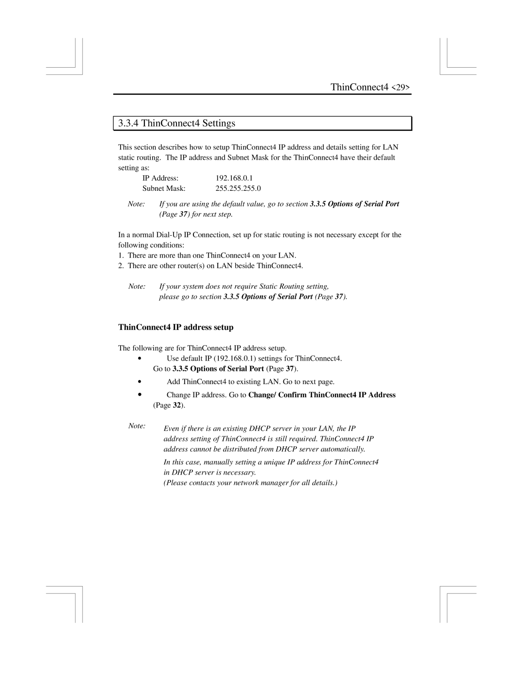 EXP Computer user manual ThinConnect4 ThinConnect4 Settings, ThinConnect4 IP address setup 