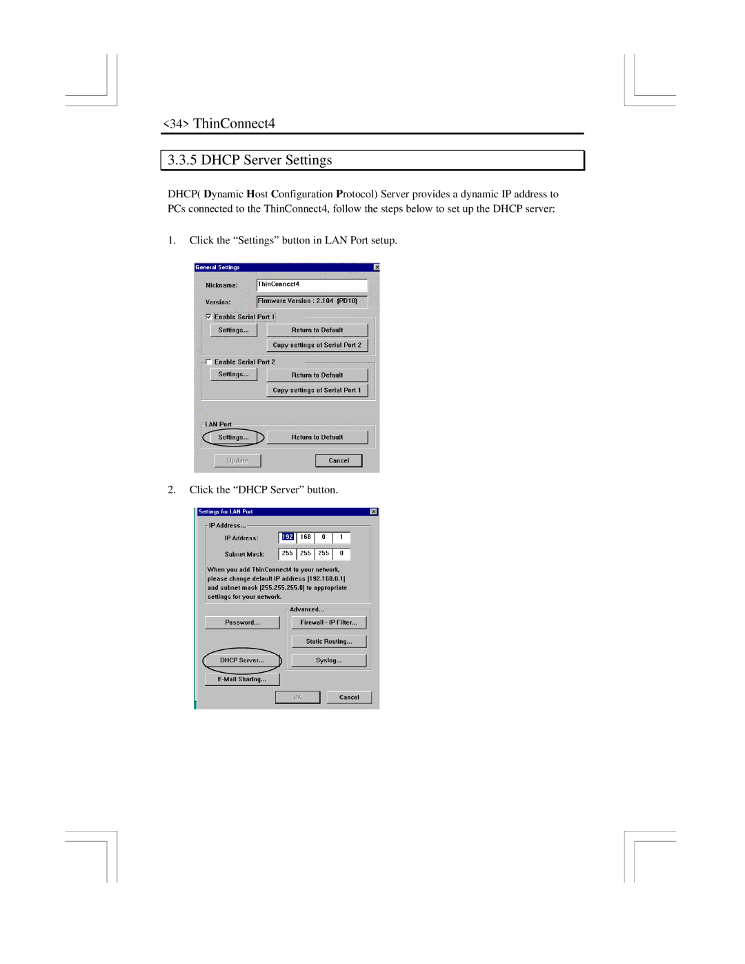 EXP Computer user manual ThinConnect4 Dhcp Server Settings 