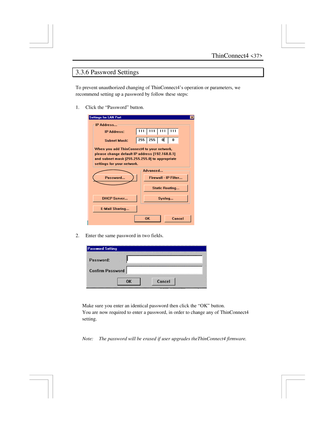 EXP Computer user manual ThinConnect4 Password Settings 