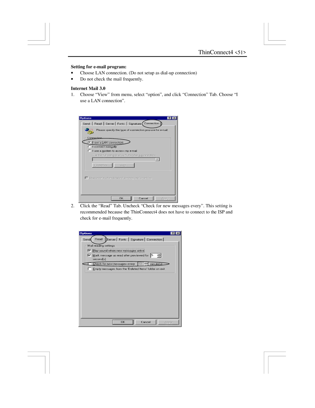 EXP Computer ThinConnect4 user manual Setting for e-mail program, Internet Mail 