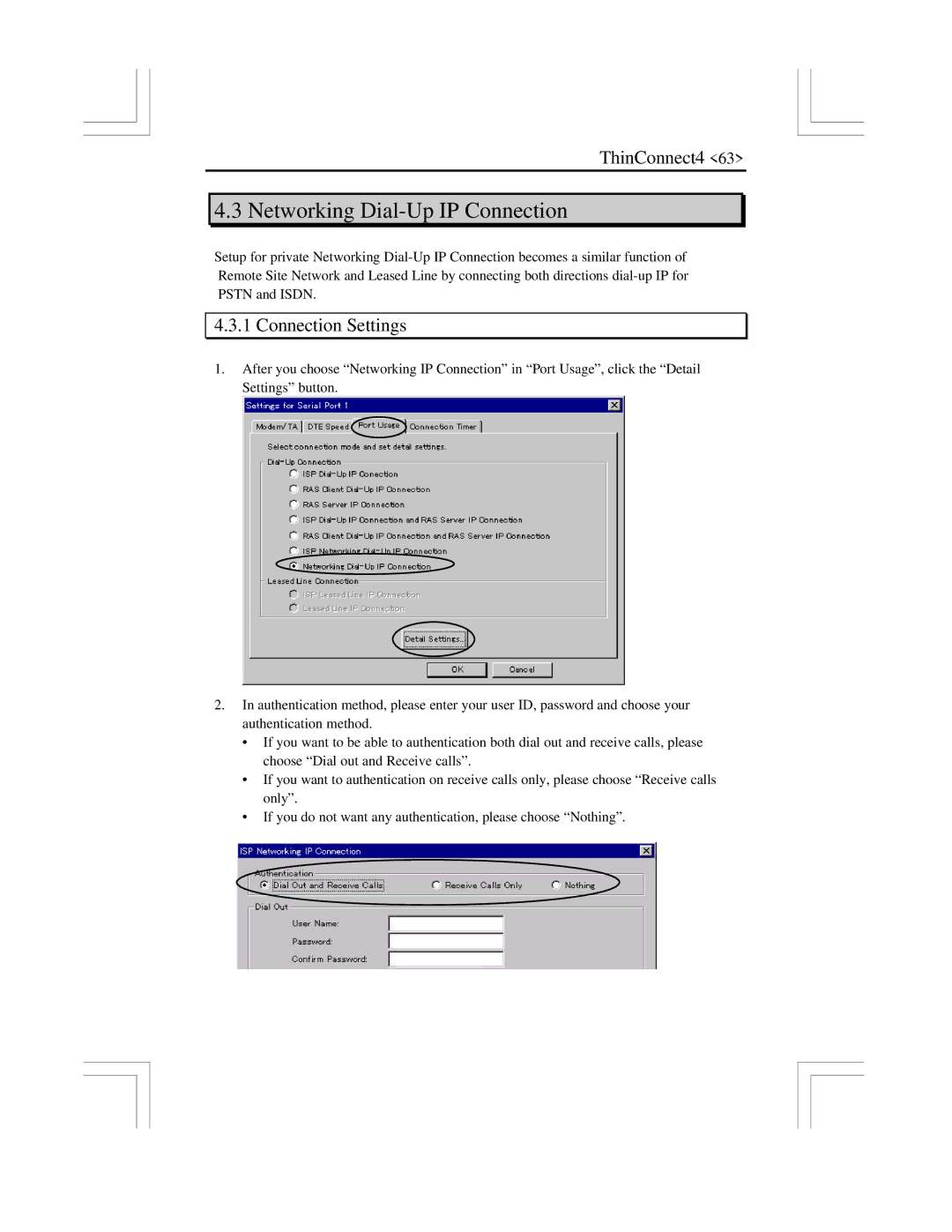 EXP Computer ThinConnect4 user manual Networking Dial-Up IP Connection, Connection Settings 