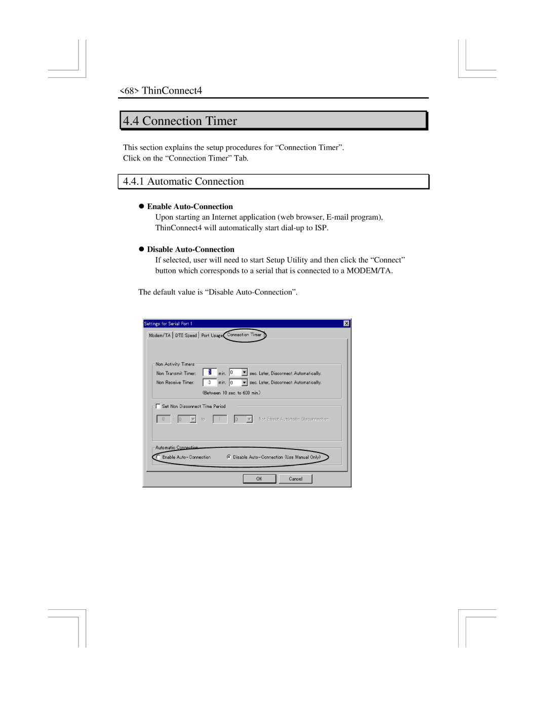 EXP Computer ThinConnect4 Connection Timer, Automatic Connection, Enable Auto-Connection, Disable Auto-Connection 