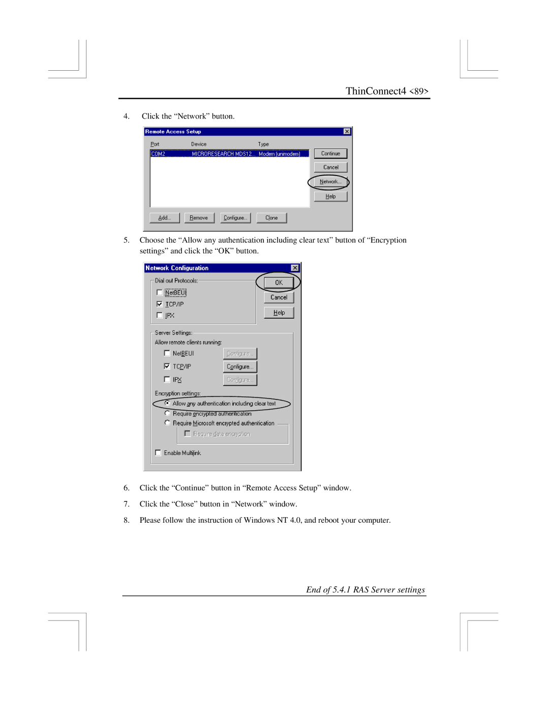 EXP Computer ThinConnect4 user manual End of 5.4.1 RAS Server settings 