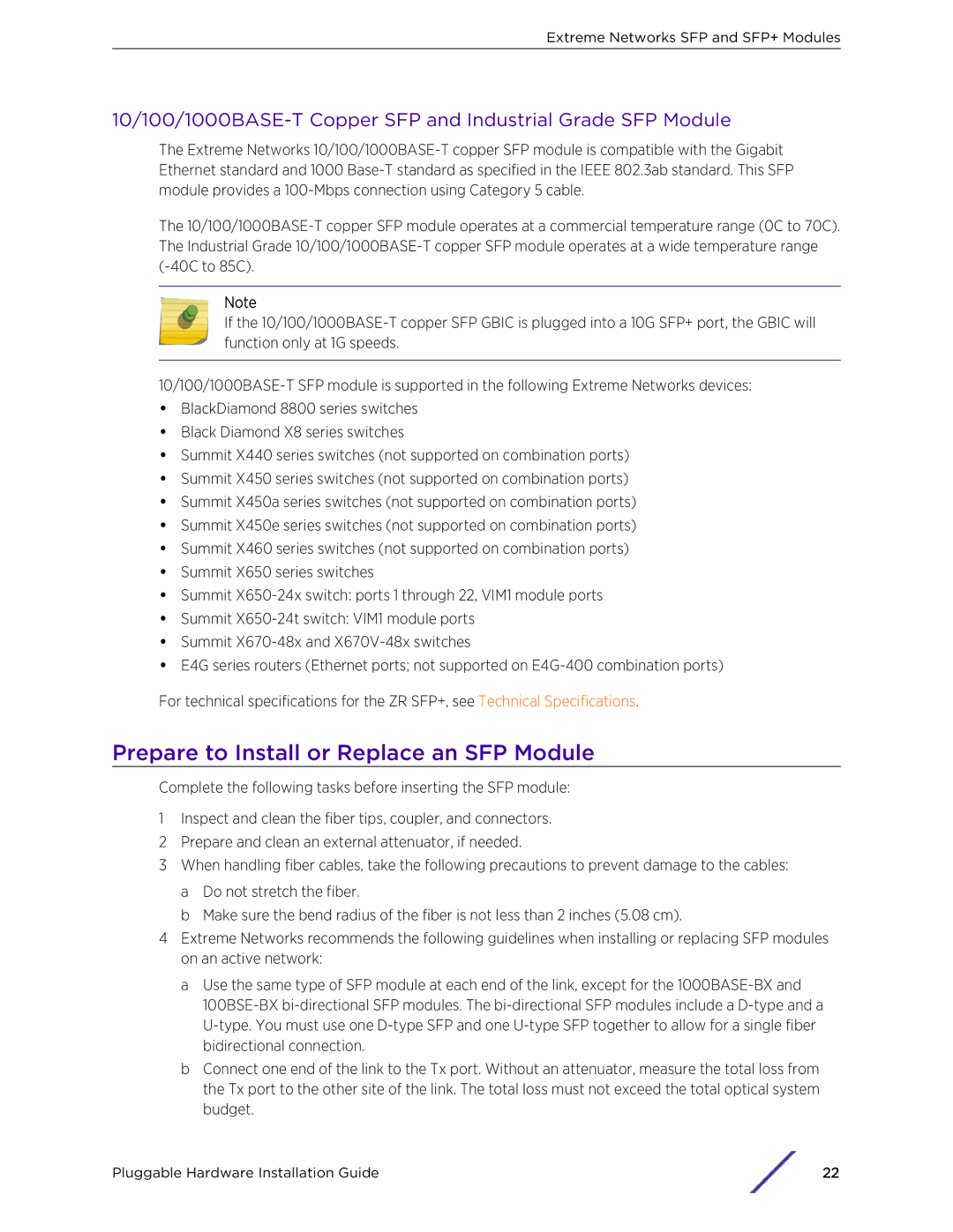 Extreme Networks 10018 manual Prepare to Install or Replace an SFP Module 