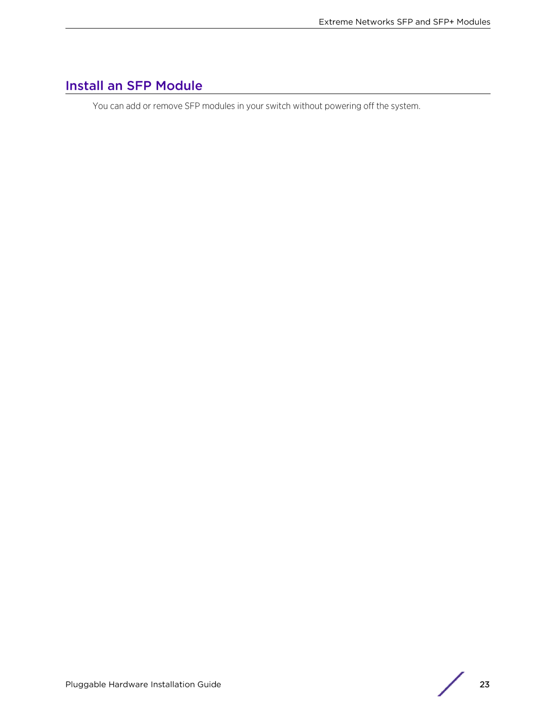 Extreme Networks 10018 manual Install an SFP Module 