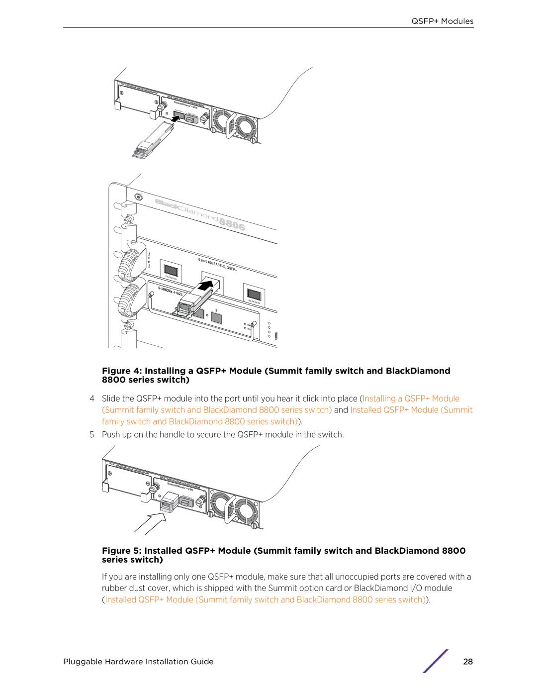 Extreme Networks 10018 manual QSFP+ Modules 