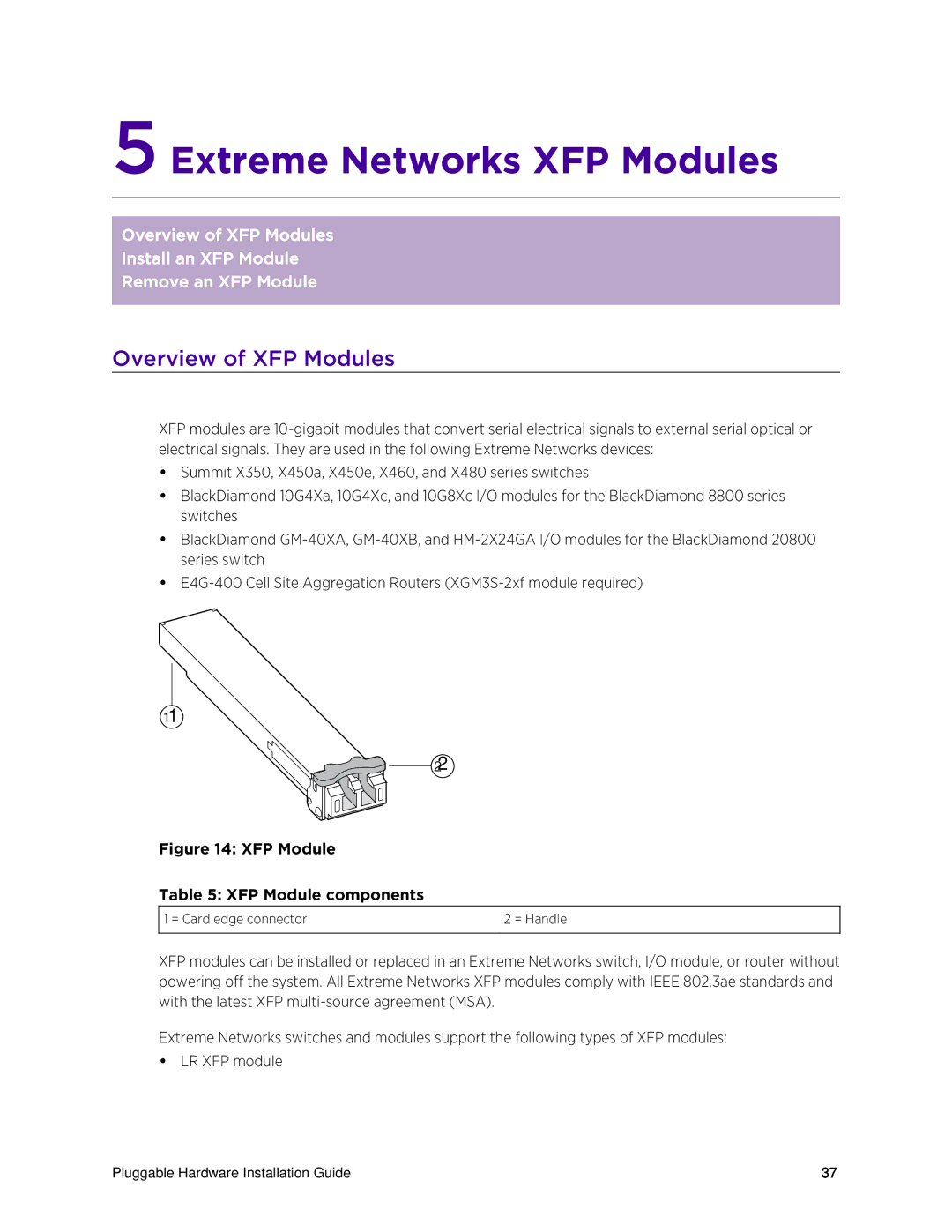 Extreme Networks 10018 manual Extreme Networks XFP Modules, Overview of XFP Modules 