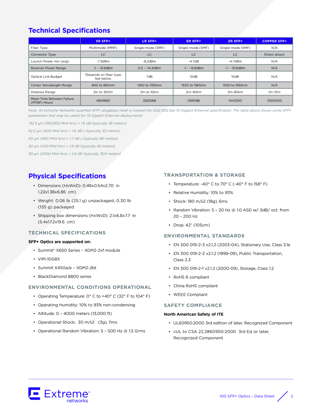 Extreme Networks 10301 manual Technical Specifications, Physical Specifications 