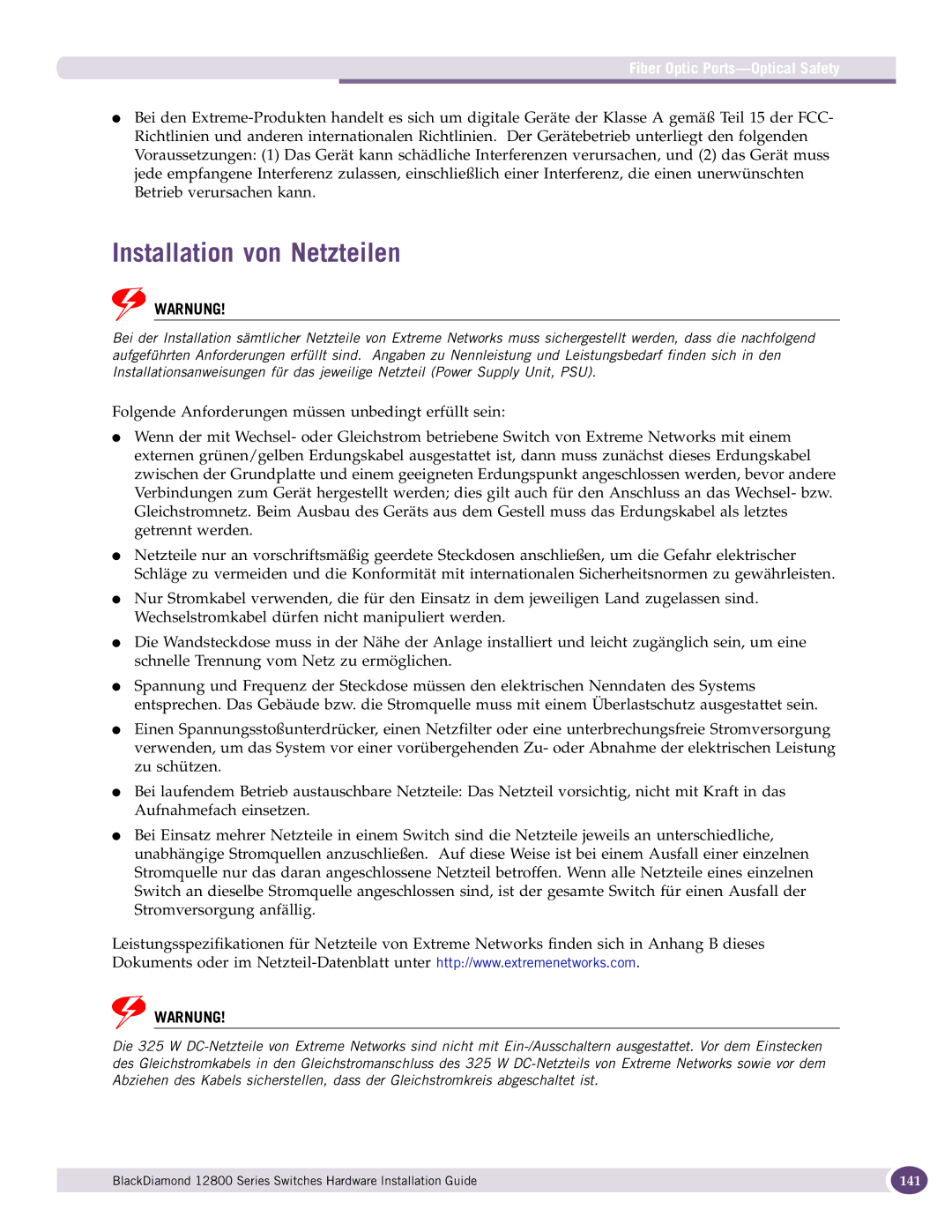 Extreme Networks 12800 Series manual Installation von Netzteilen 