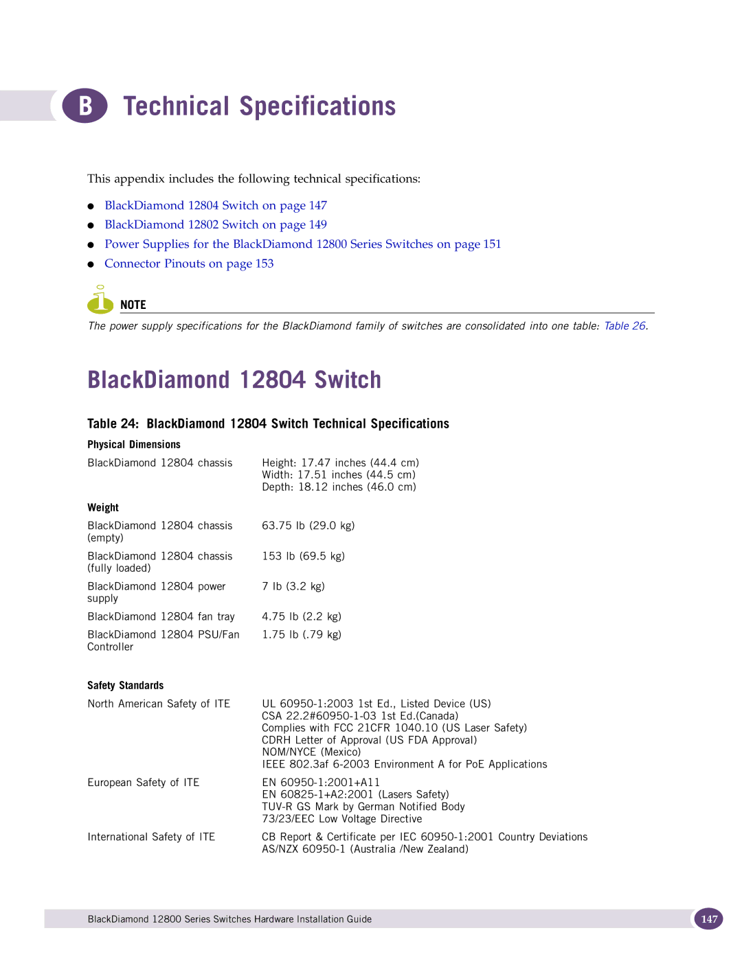 Extreme Networks 12800 Series manual Technical Specifications, BlackDiamond 12804 Switch 