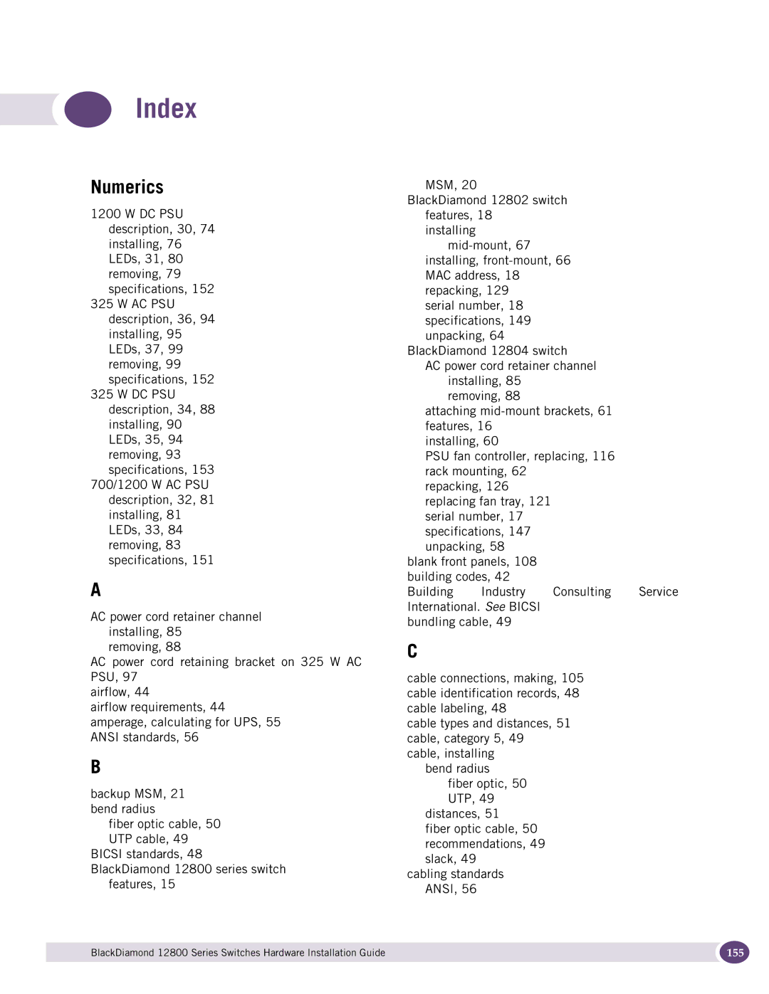 Extreme Networks 12800 Series manual Index, Numerics 