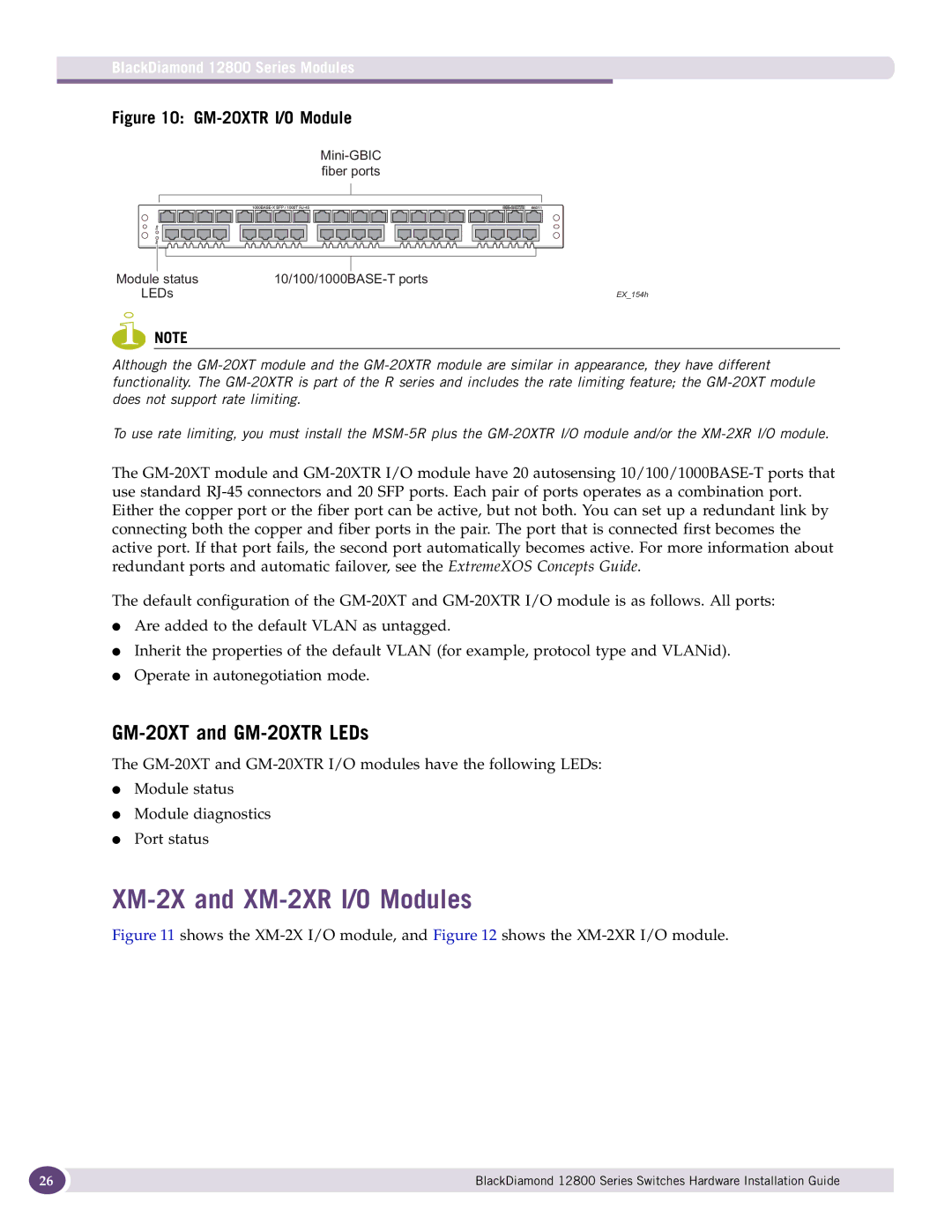 Extreme Networks 12800 Series manual XM-2X and XM-2XR I/O Modules, GM-20XT and GM-20XTR LEDs 