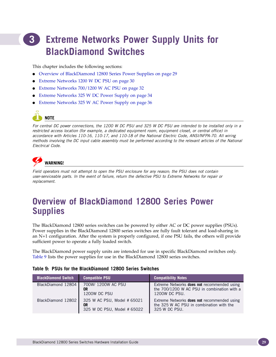 Extreme Networks Overview of BlackDiamond 12800 Series Power Supplies, PSUs for the BlackDiamond 12800 Series Switches 