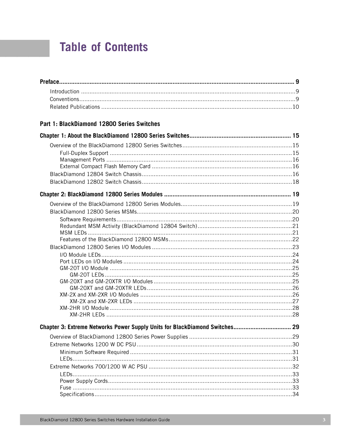 Extreme Networks 12800 Series manual Table of Contents 