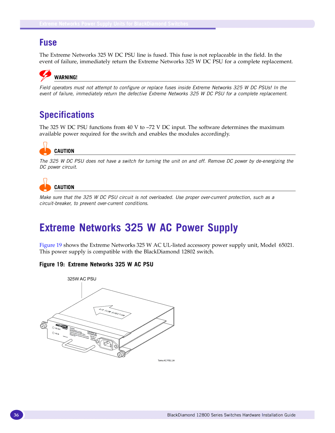 Extreme Networks 12800 Series manual Extreme Networks 325 W AC Power Supply, Extreme Networks 325 W AC PSU 