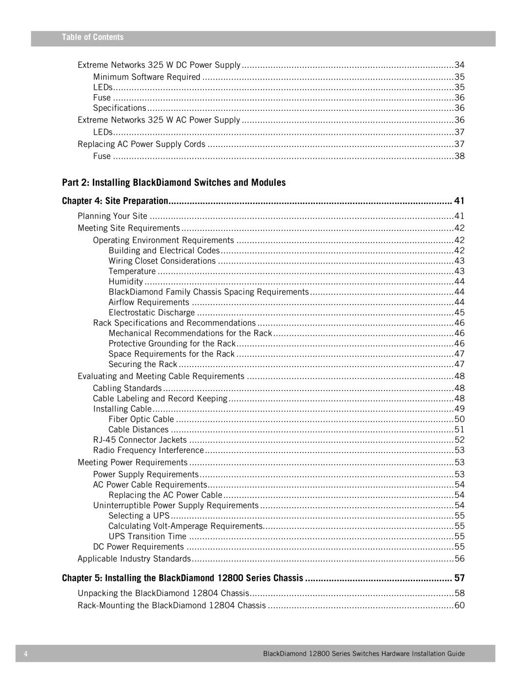 Extreme Networks 12800 Series manual Part 2 Installing BlackDiamond Switches and Modules, Table of Contents 