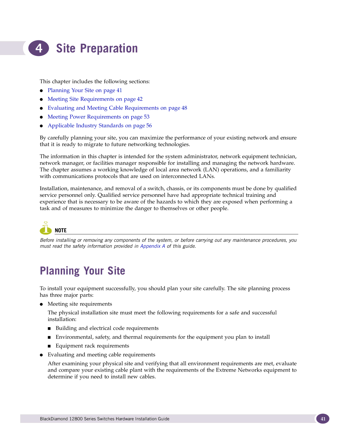 Extreme Networks 12800 Series manual Site Preparation, Planning Your Site 