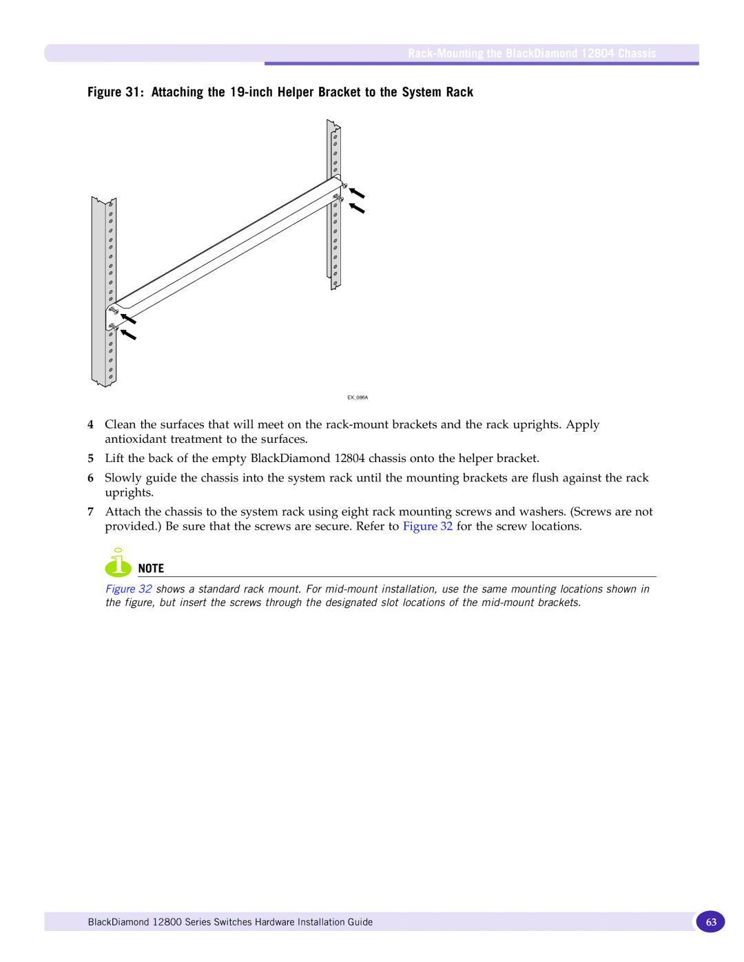 Extreme Networks 12800 Series manual Attaching the 19-inch Helper Bracket to the System Rack 