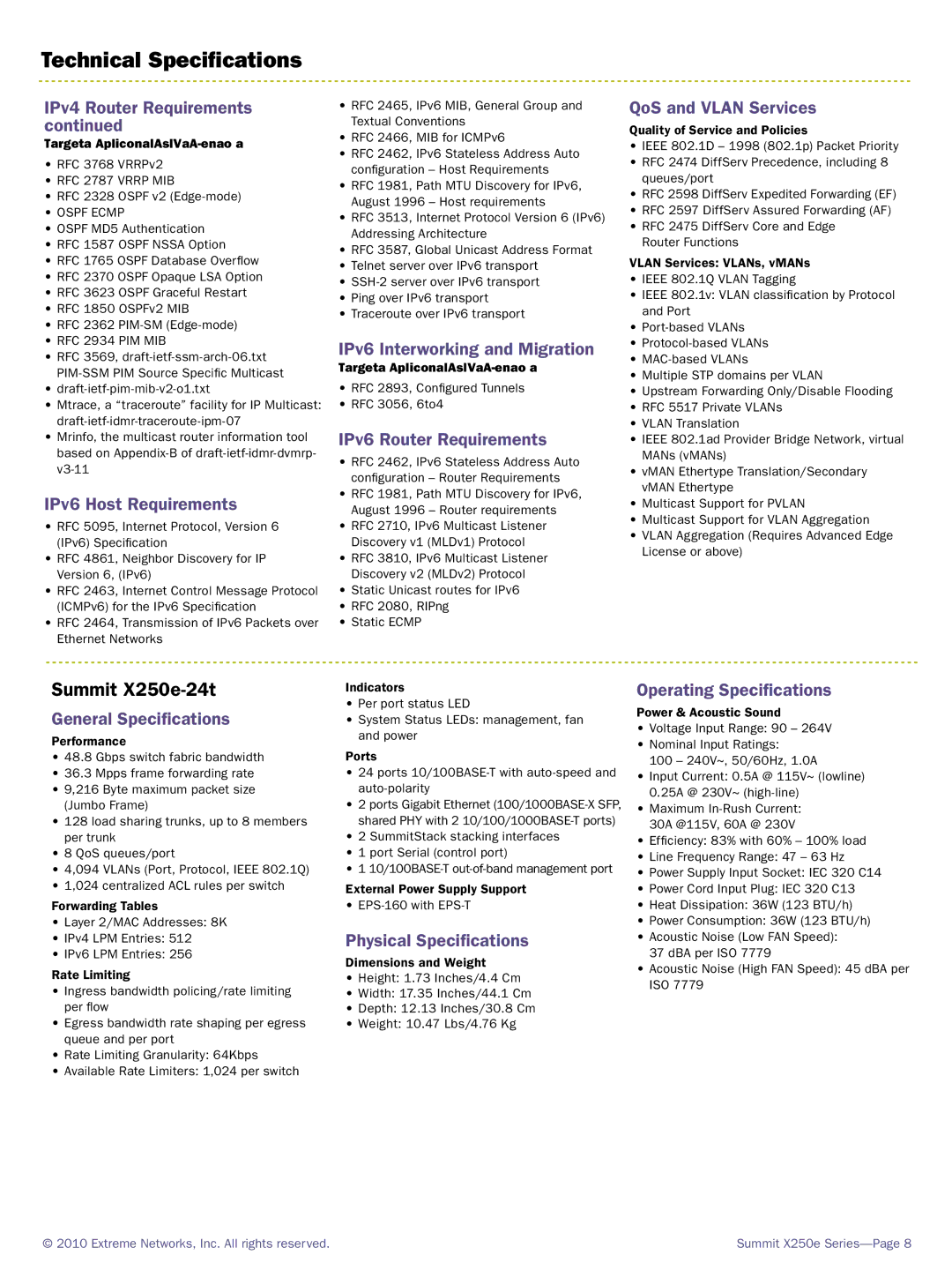 Extreme Networks 15101 manual Summit X250e-24t 