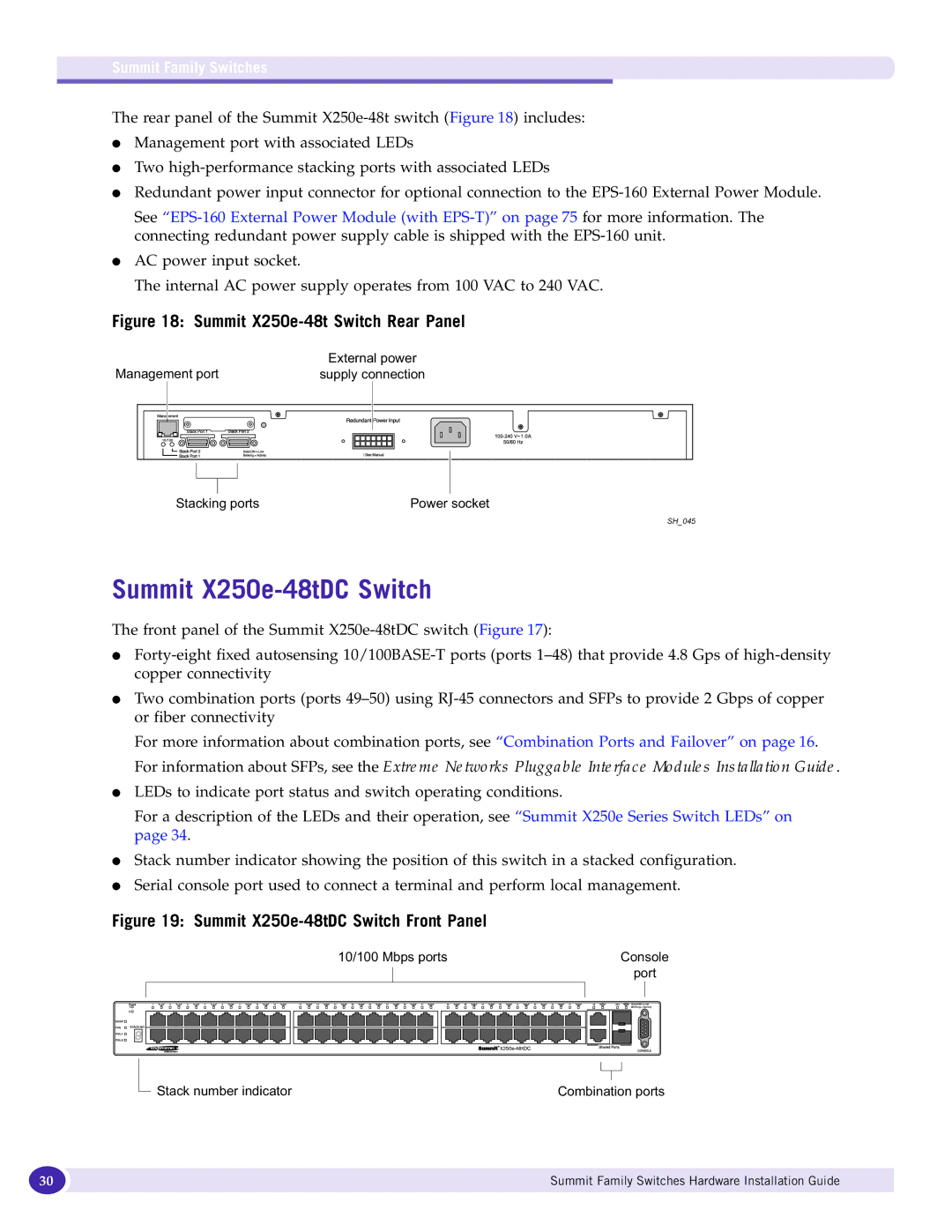 Extreme Networks 17001 manual Summit X250e-48tDC Switch, Summit X250e-48t Switch Rear Panel 