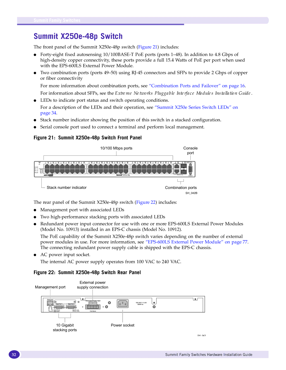 Extreme Networks 17001 manual Summit X250e-48p Switch Front Panel 