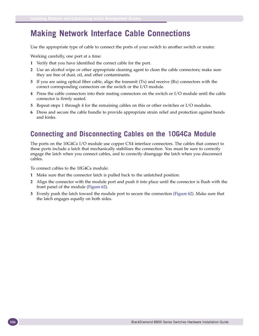 Extreme Networks 8800 Series manual Making Network Interface Cable Connections 