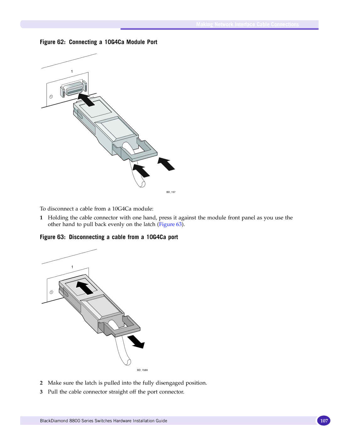 Extreme Networks 8800 Series manual Connecting a 10G4Ca Module Port, Making Network Interface Cable Connections 