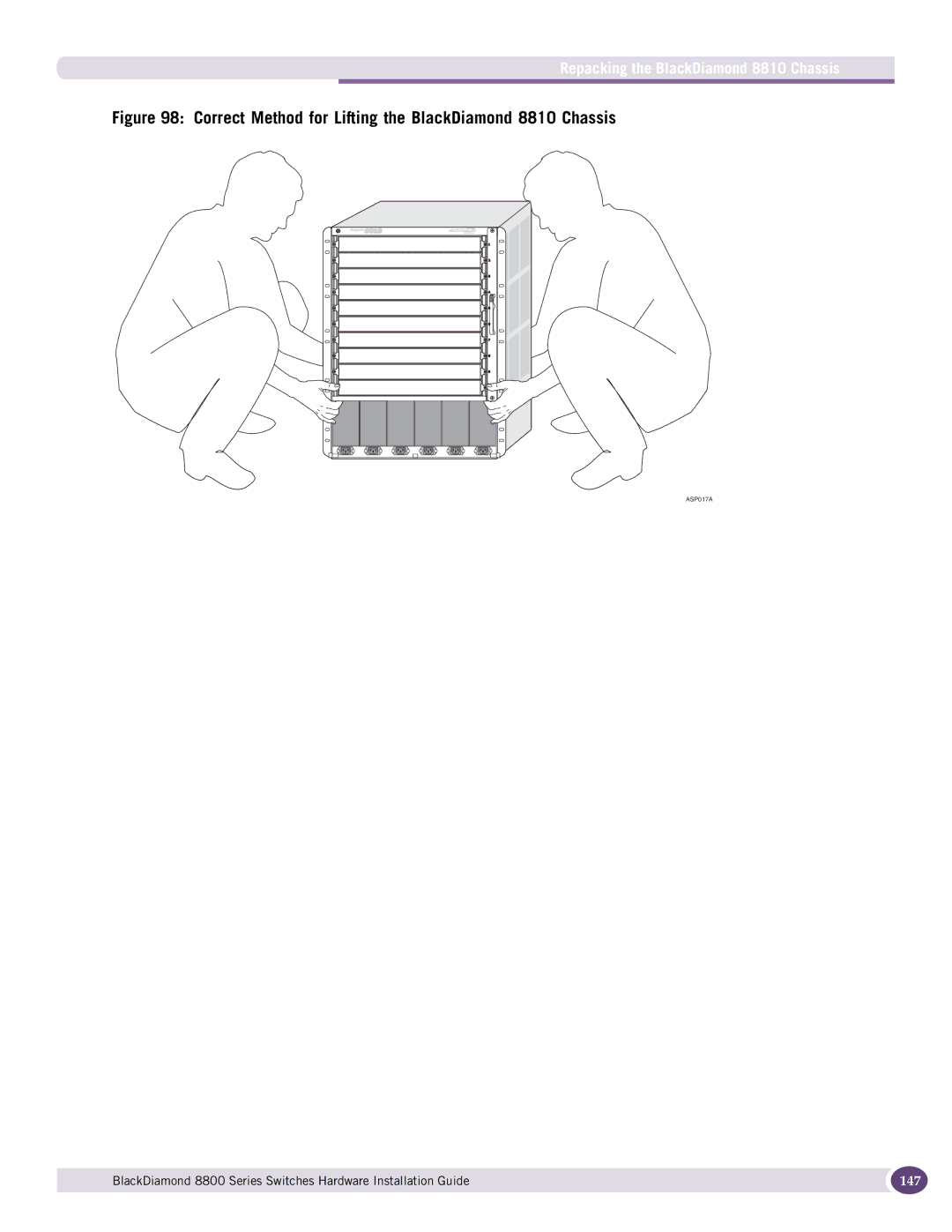 Extreme Networks 8800 Series manual Correct Method for Lifting the BlackDiamond 8810 Chassis 