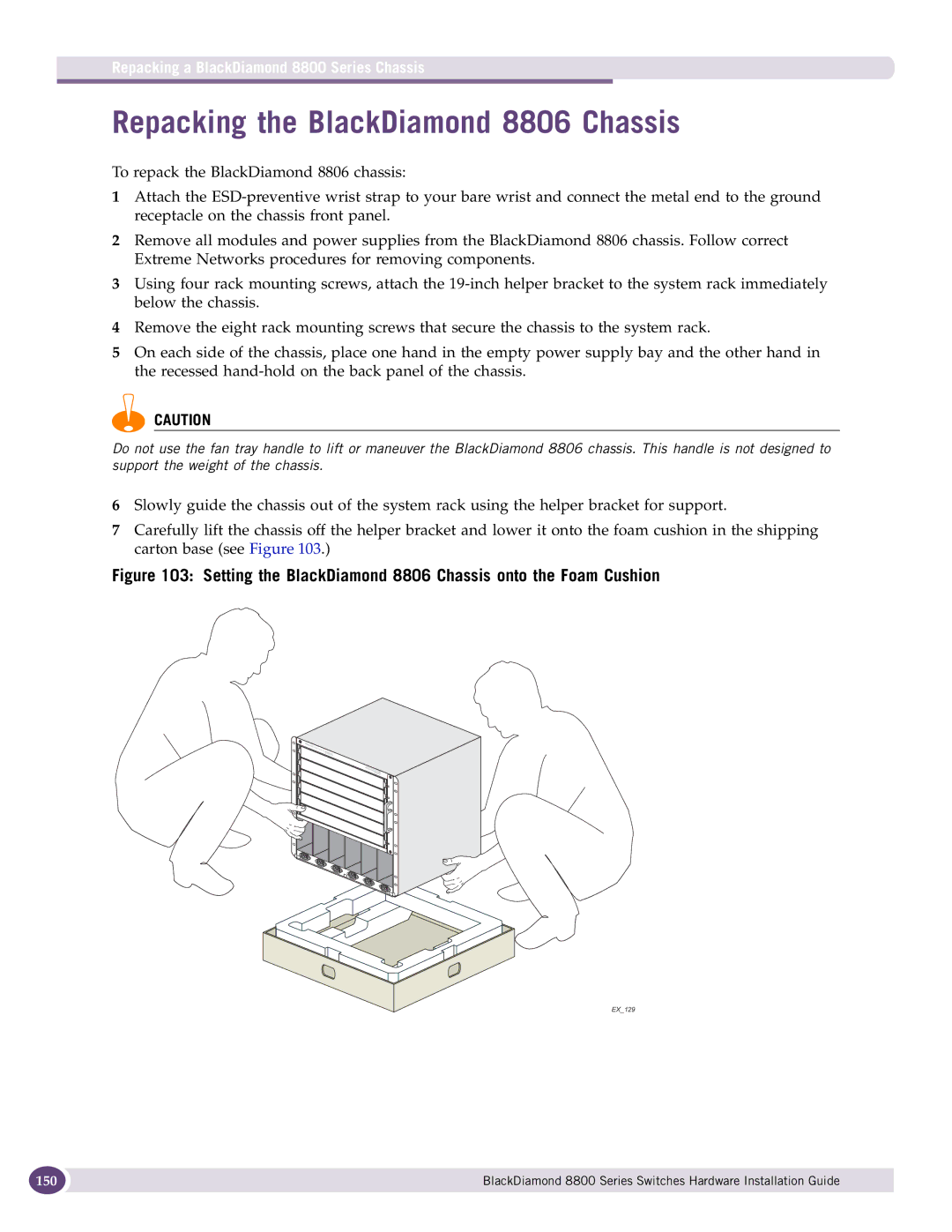 Extreme Networks 8800 Series manual Repacking the BlackDiamond 8806 Chassis 