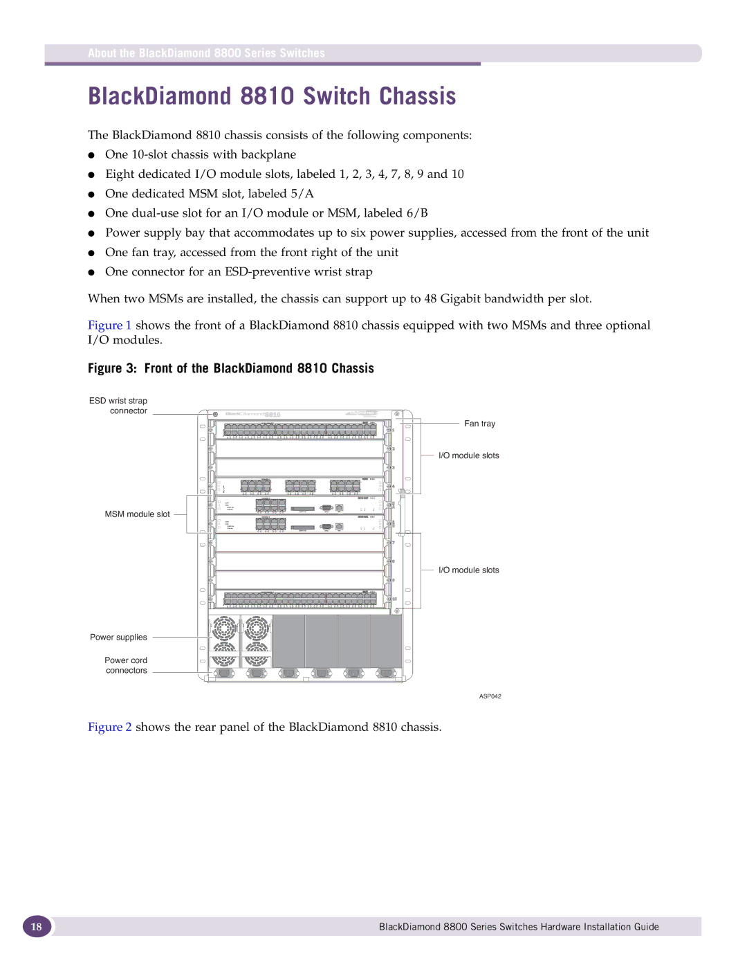 Extreme Networks 8800 Series manual BlackDiamond 8810 Switch Chassis, Front of the BlackDiamond 8810 Chassis 