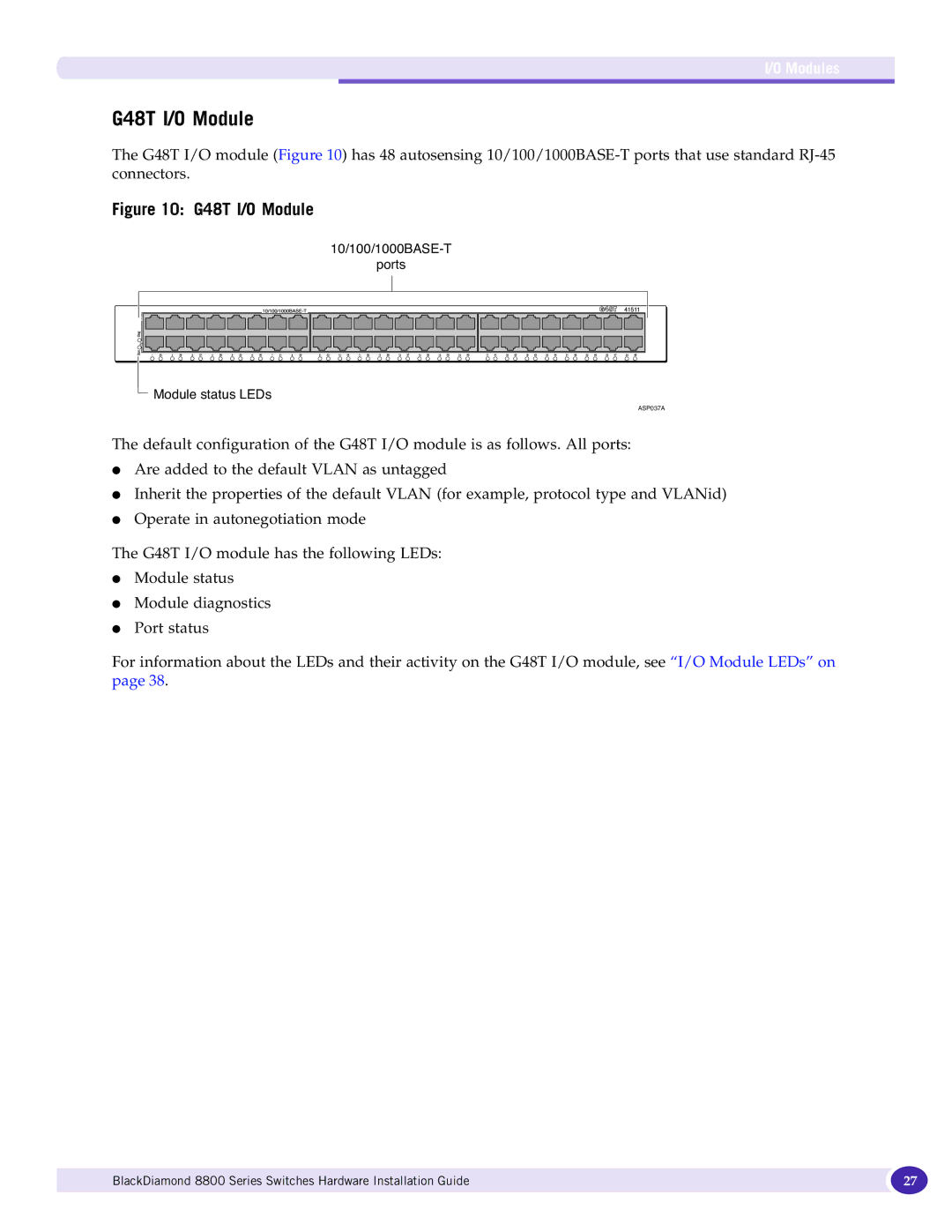 Extreme Networks 8800 Series manual G48T I/O Module 